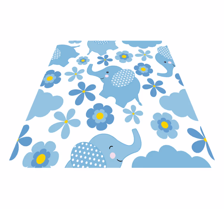 Covor vinil animal elefanți bebeluși albaștri - TenStickers