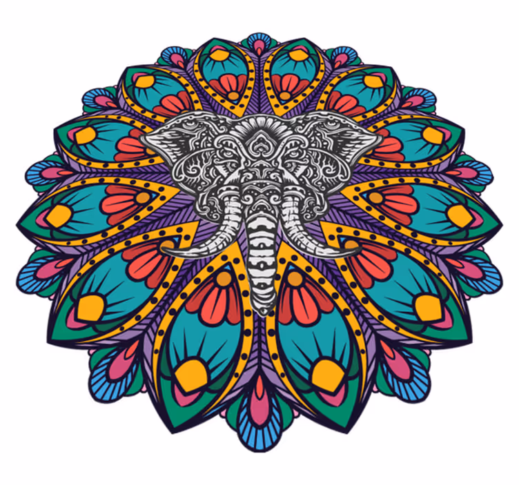 Covor vinil animal mandala cu elefant colorat - TenStickers