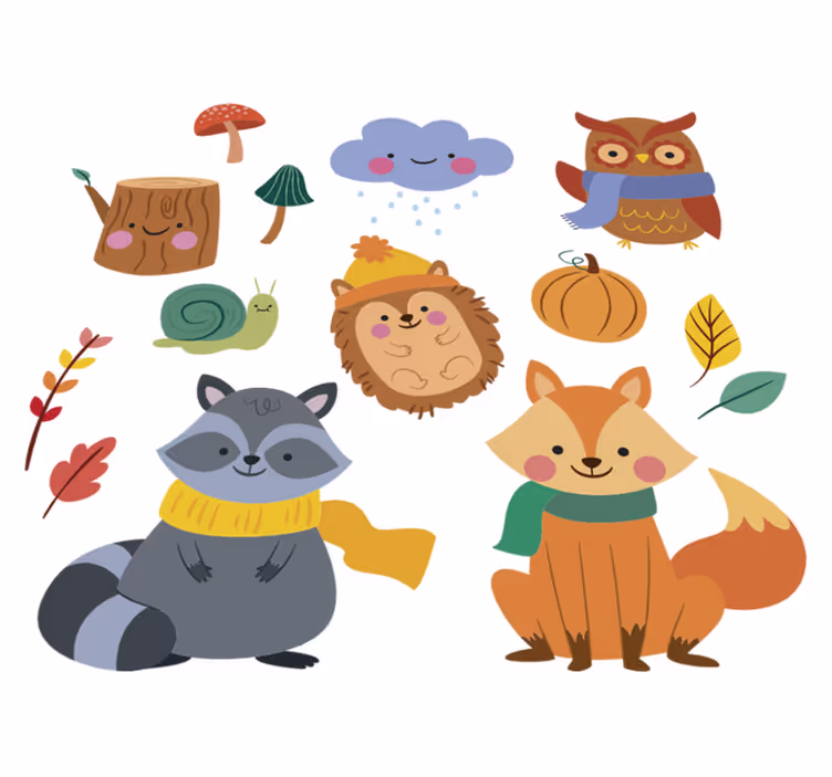 Covor vinil animal flori și animale de toamnă - TenStickers
