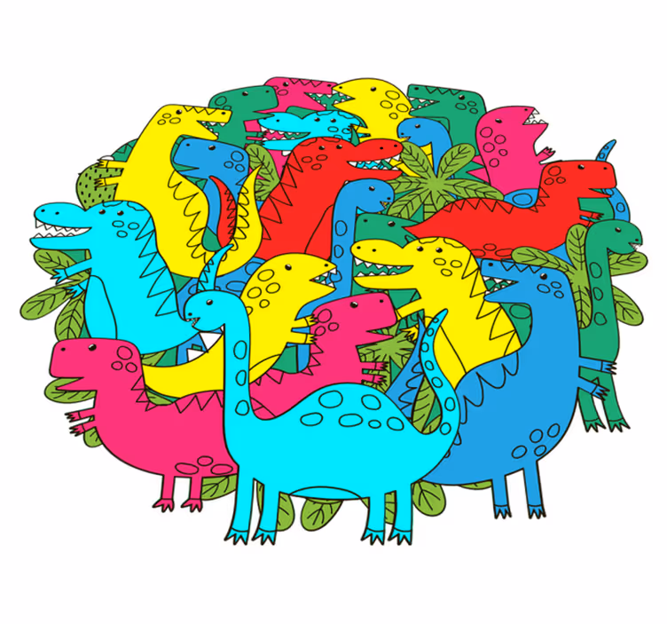 Covor vinil animal dinozaur colorat rotund pentru copii - TenStickers