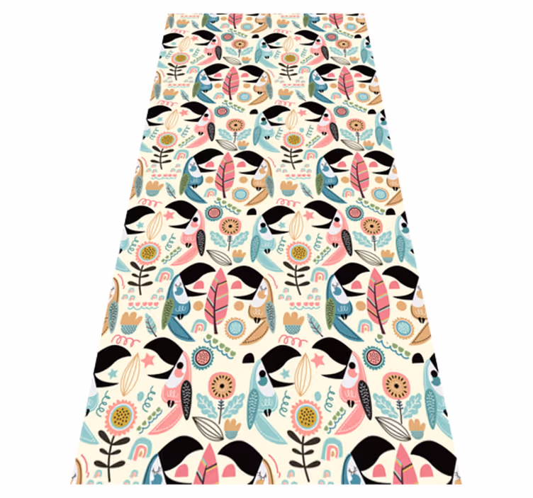 Covor vinil animal frunze pastel nordice albastre - TenStickers