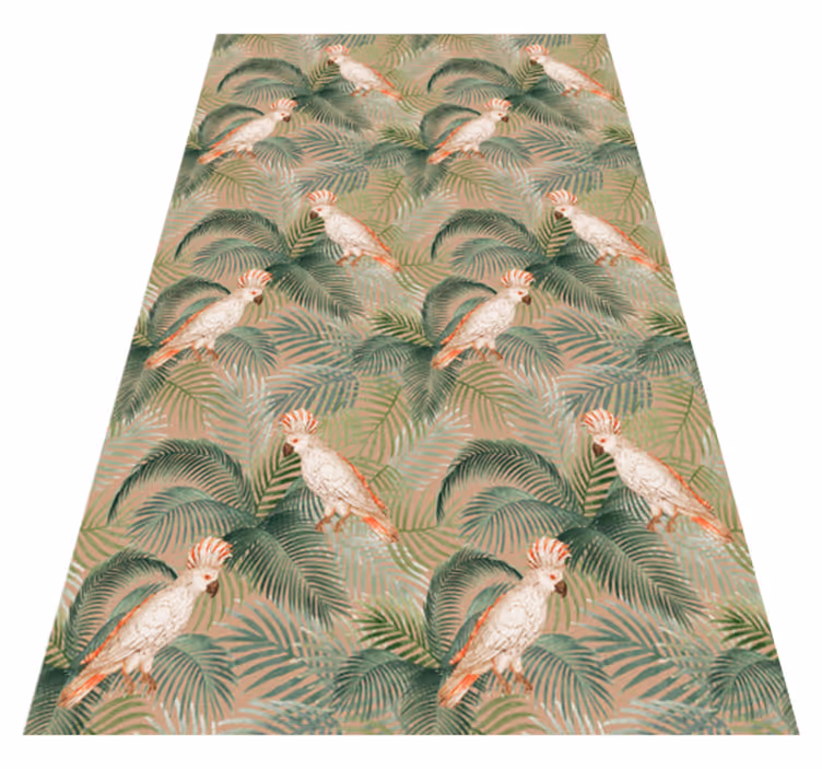 Covor vinil animal papagali albi pe palme bej - TenStickers