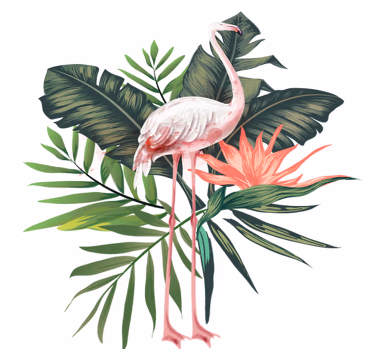 Covor vinil animal flamingo și frunze acquerelate - TenStickers