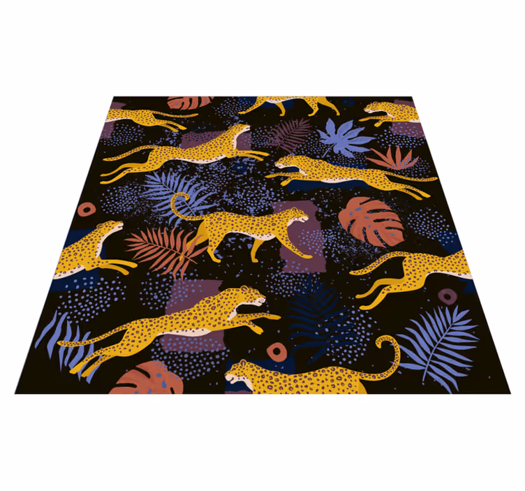 Covor vinil animal frunze tropicale și lei - TenStickers