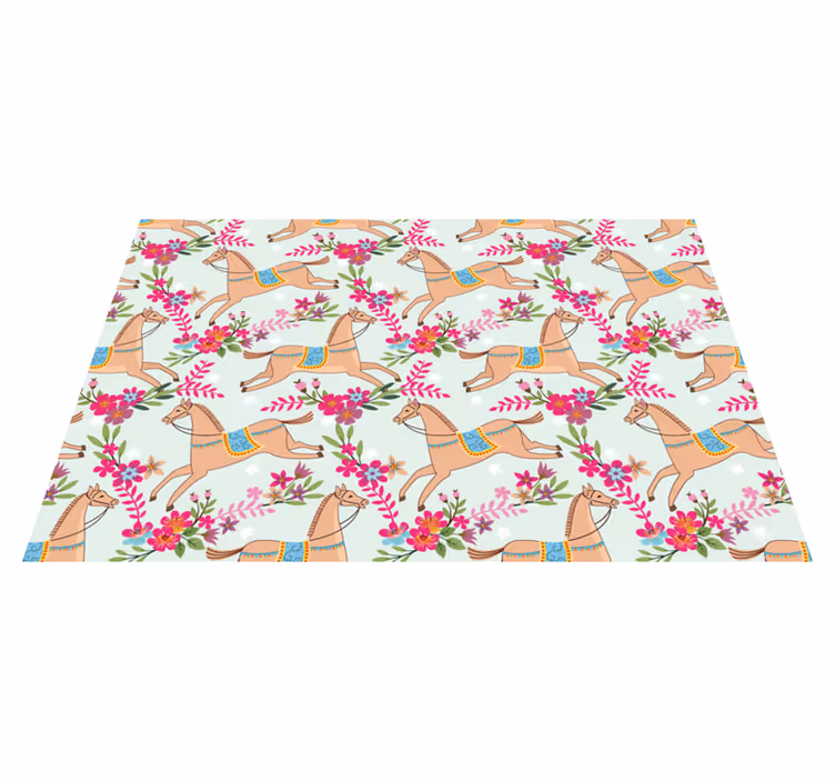 Covor vinil animal model cai cu flori roz - TenStickers