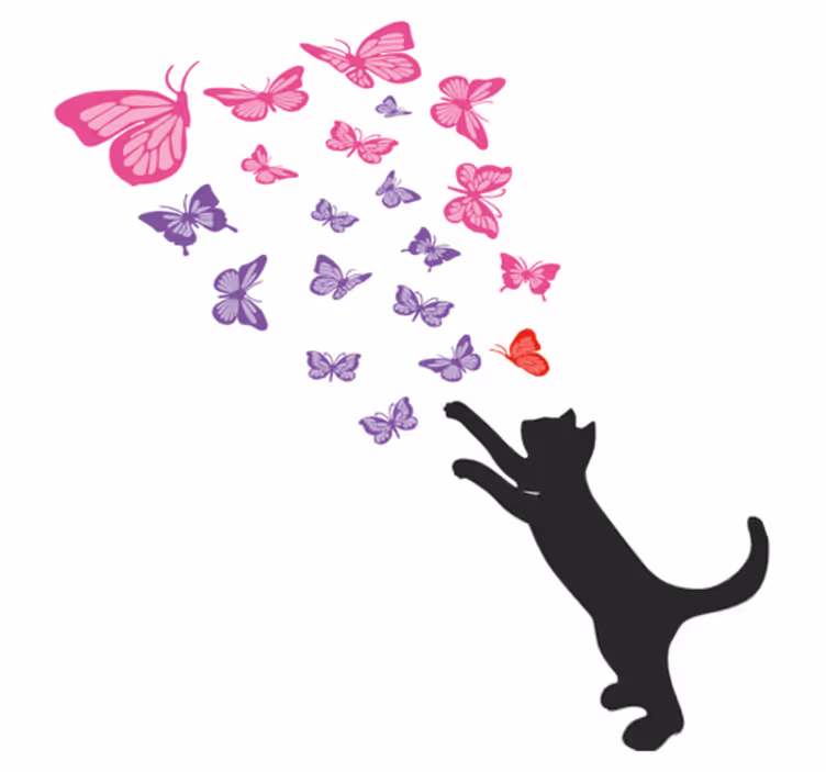 Covor vinil animal pisici jucăușe cu fluturi - TenStickers