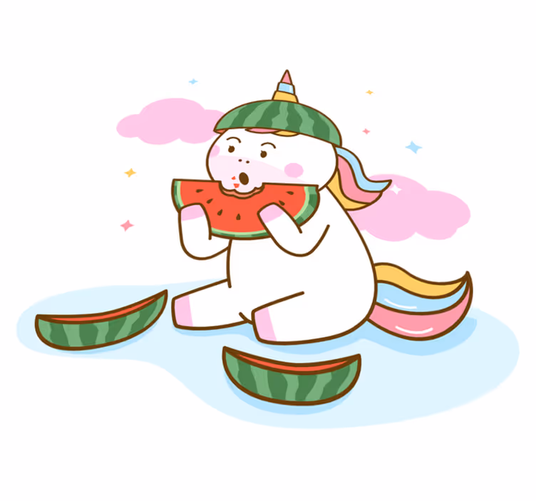 Covor vinil animal unicorn mâncând pepene verde - TenStickers