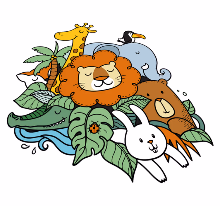Covor vinil animal scenă jucăușă cu animale - TenStickers