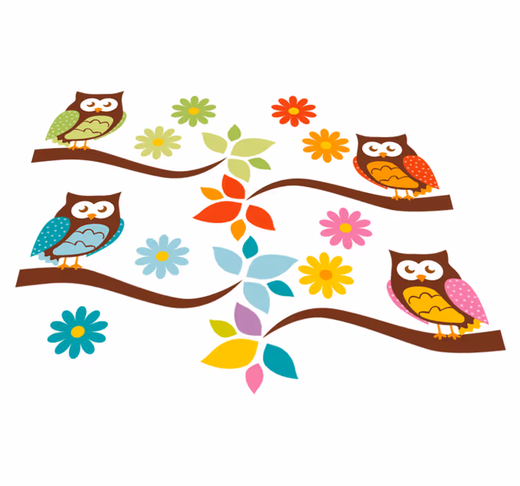 Covor vinil animal aranjament cu bufnițe colorate - TenStickers