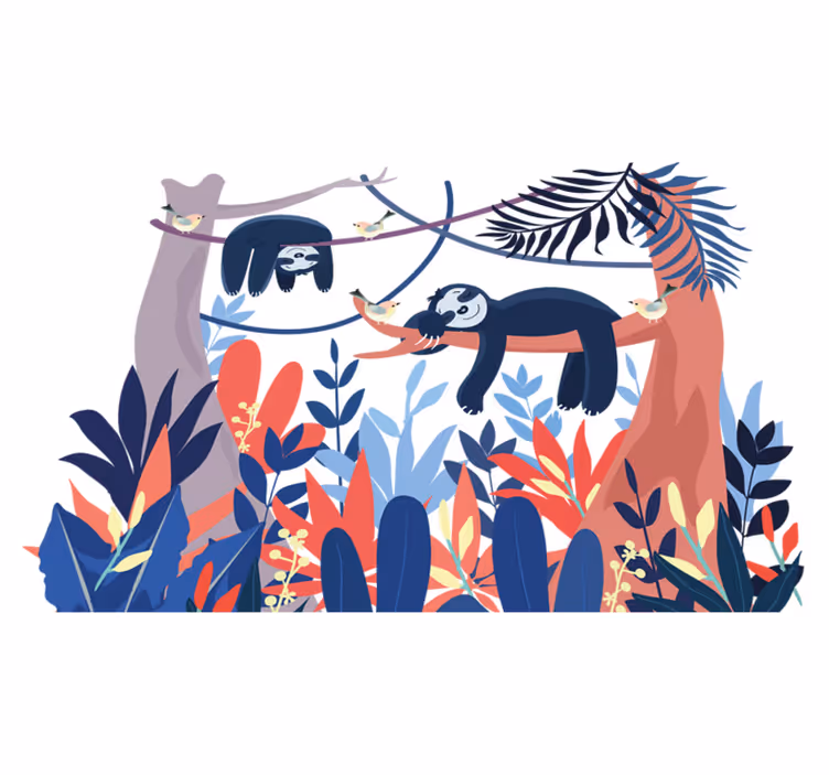 Covor vinil animal scena cu leneși jucăuși - TenStickers