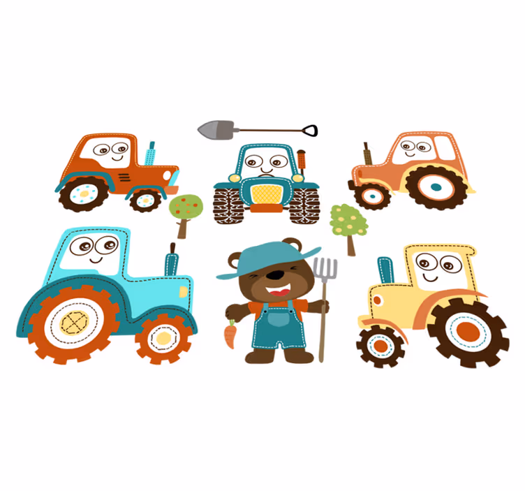 Covor vinil animal cu personaje drăguțe de tractor - TenStickers