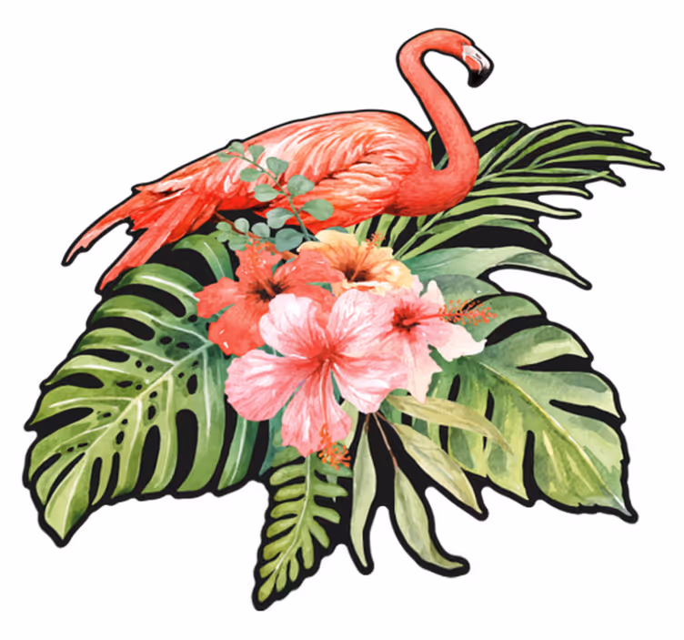 Covor vinil animal flamingo cu flori - TenStickers
