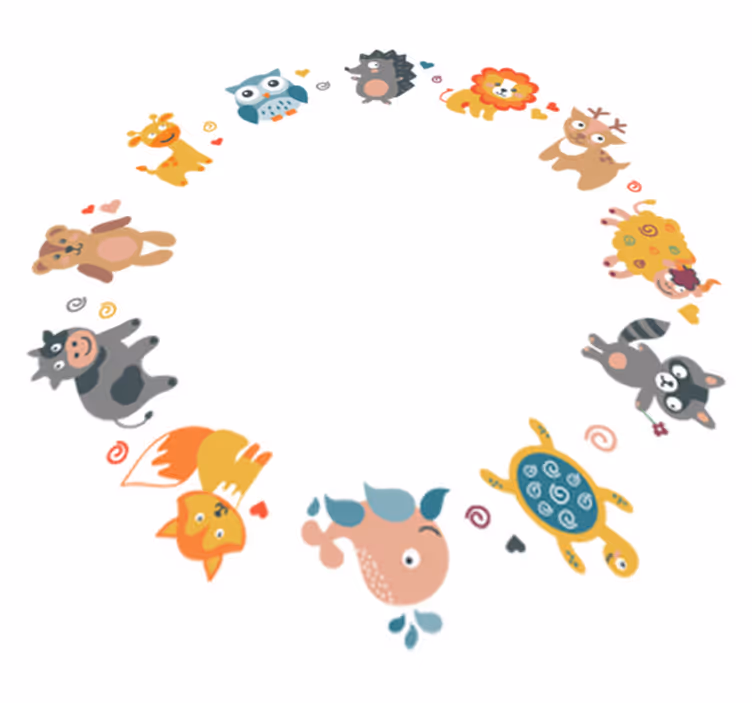 Covor vinil animal pui de animale în cerc - TenStickers