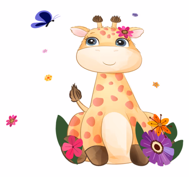 Covor vinil animal fetiță girafă din africa sălbatică - TenStickers