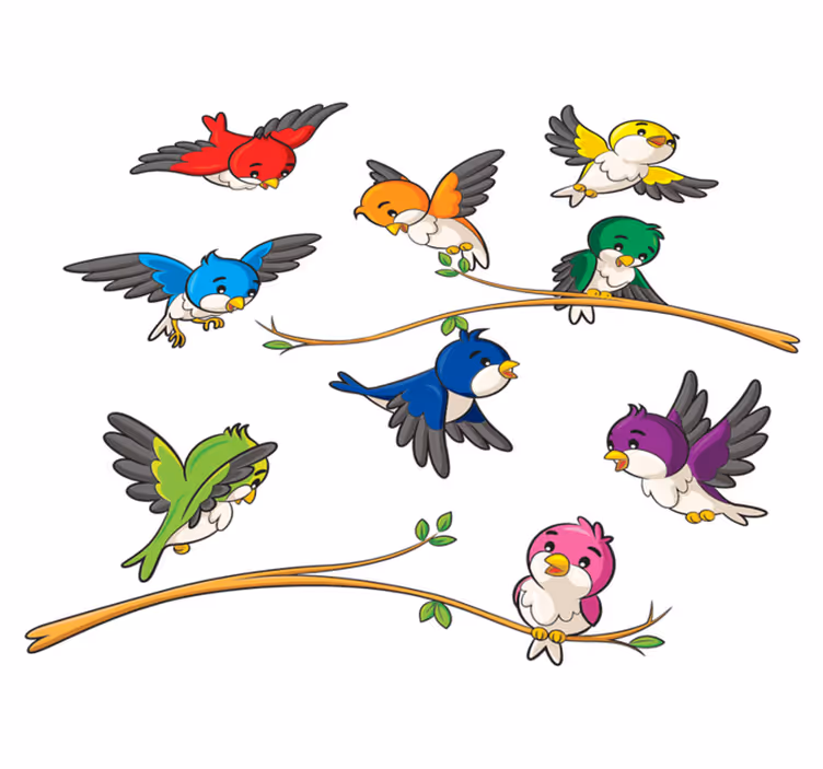 Covor vinil animal păsări colorate mici - TenStickers