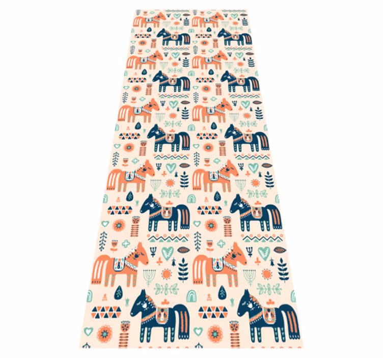Covor vinil animal frunze nordice și cai - TenStickers
