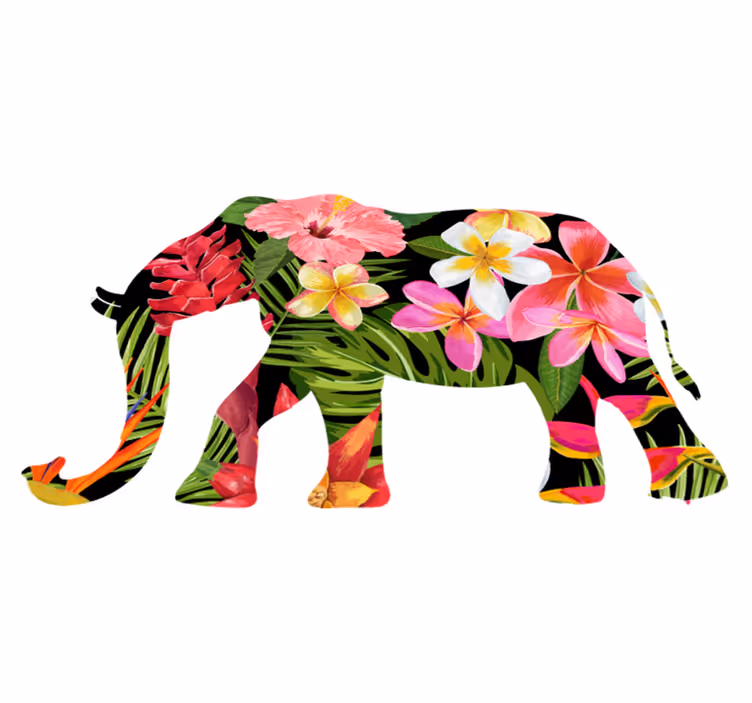 Covor vinil animal silueta florală de elefant - TenStickers
