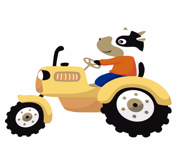 Covor vinil animal vacă pe tractor - TenStickers
