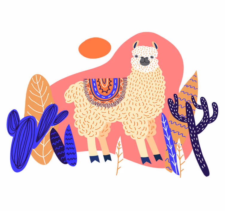 Covor vinil animal lama peruană și cactus - TenStickers