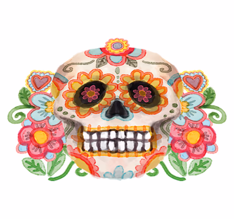 Covor de vinil halloween craniu floral acquerelat - TenStickers