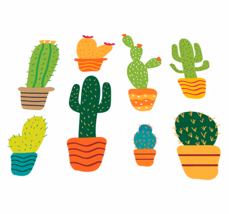 Covor vinil flori și plante pachet de cactuși colorați - TenStickers