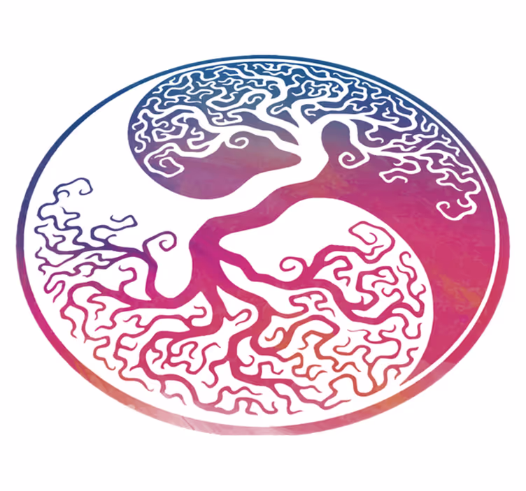 Covor vinil flori și plante copacul vieții yin yang - TenStickers