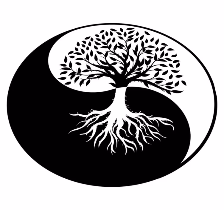 Covor vinil flori și plante copacul vieții yin și yang - TenStickers