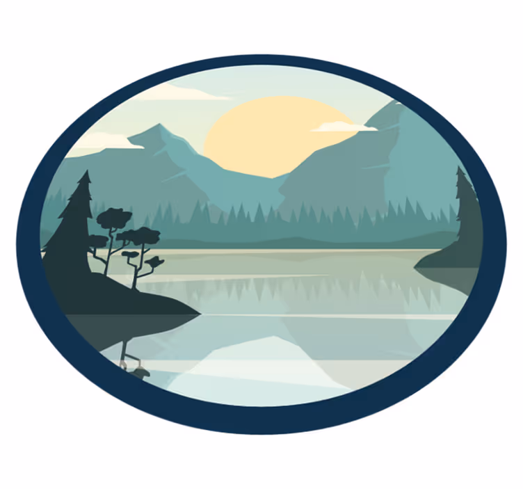 Covor vinil flori și plante siluetă munte cu lac - TenStickers