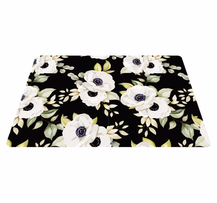 Covor vinil flori și plante stil elegant negru - TenStickers