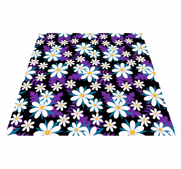 Covor vinil flori și plante flori pe fundal negru - TenStickers