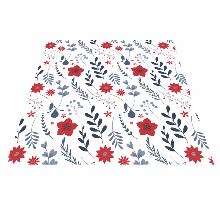Covor vinil flori și plante model floral alb și roșu - TenStickers