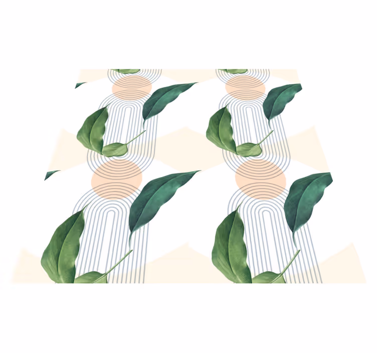 Covor vinil flori și plante frunze verzi pe fundal roz - TenStickers