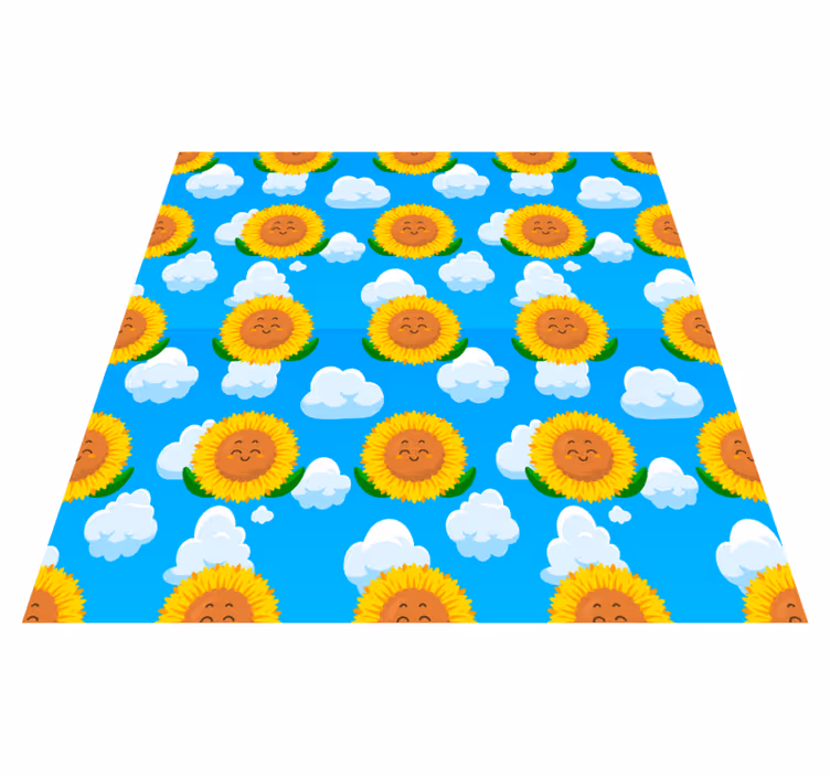 Covor vinil flori și plante floare galbenă zâmbitoare în cer - TenStickers