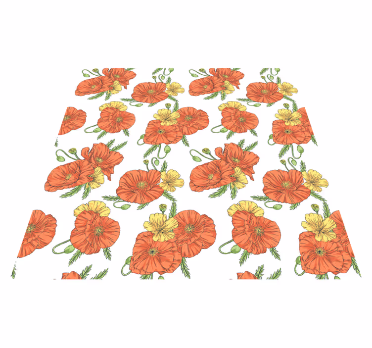 Covor vinil flori și plante flori de mac pe fond alb - TenStickers