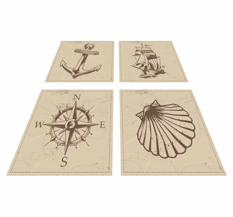 Covor de vinil pentru baie cu obiecte marine - TenStickers