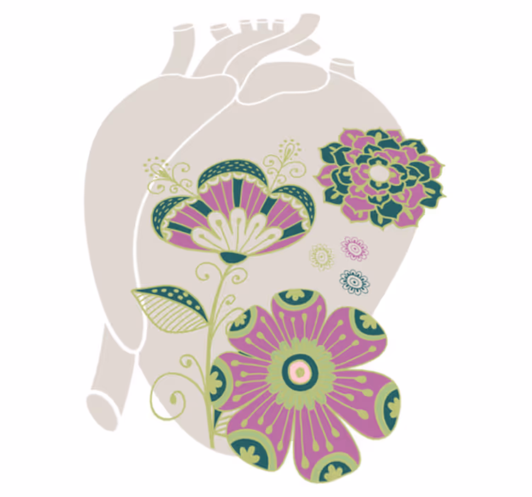 Covor vinil flori și plante inimă anatomică cu flori roșii - TenStickers
