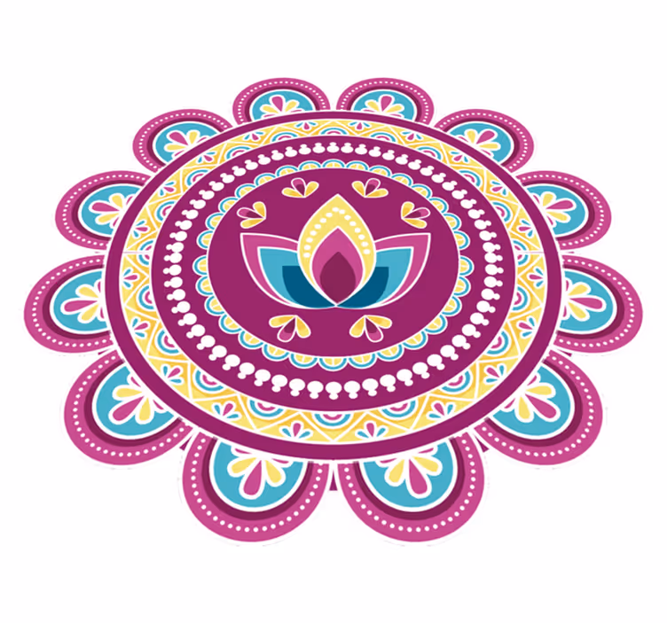 Covor vinil flori și plante mandala lotus colorat - TenStickers