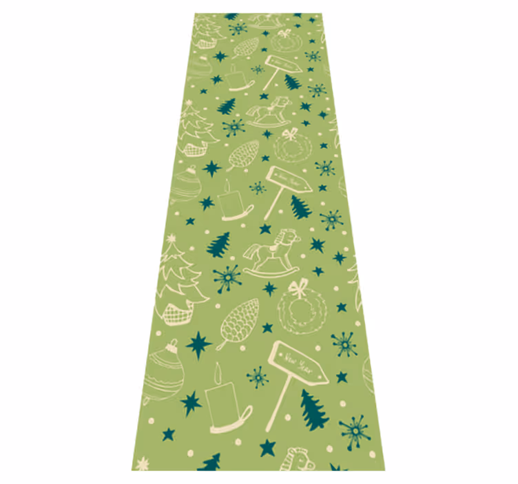 Covor vinil crăciun fundal verde cu elemente festive - TenStickers