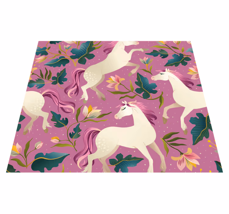 Covor vinil dormitor design cal roz și floral - TenStickers