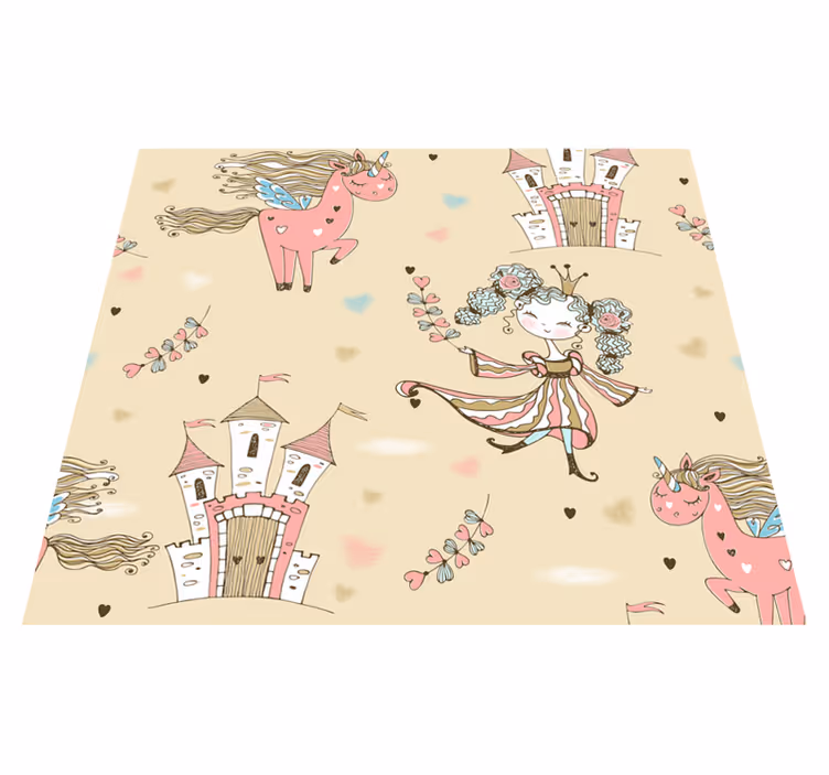 Covor vinil dormitor castel unicorn și prințesă - TenStickers