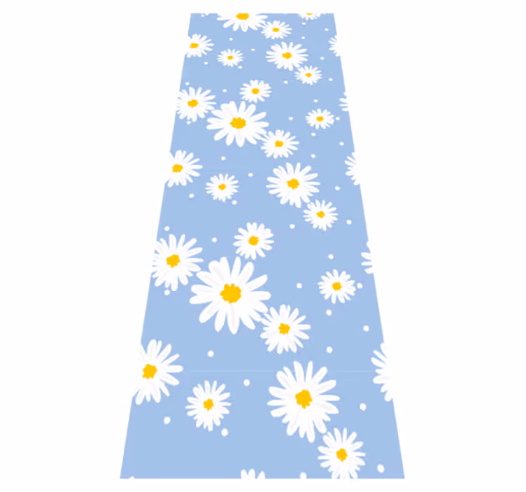 Covor vinil dormitor flori albe pe fundal albastru - TenStickers