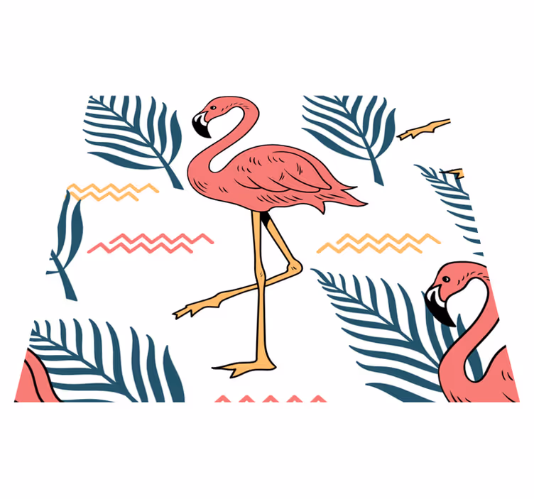 Covor vinil dormitor frunze tropicale cu flamingo - TenStickers