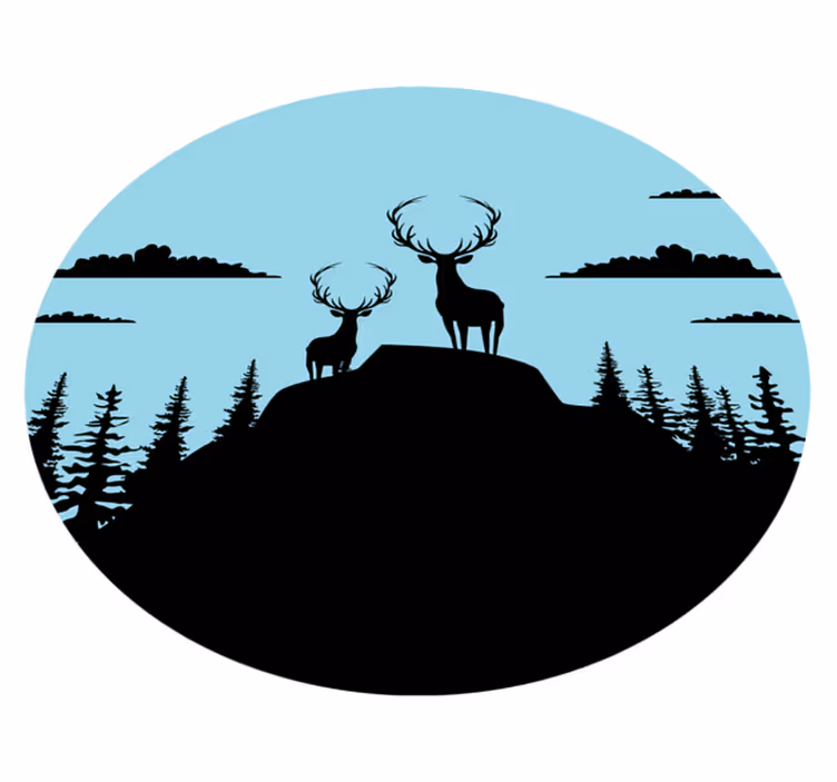 Covor vinil cu aspect de natura munte cu cerbi - TenStickers