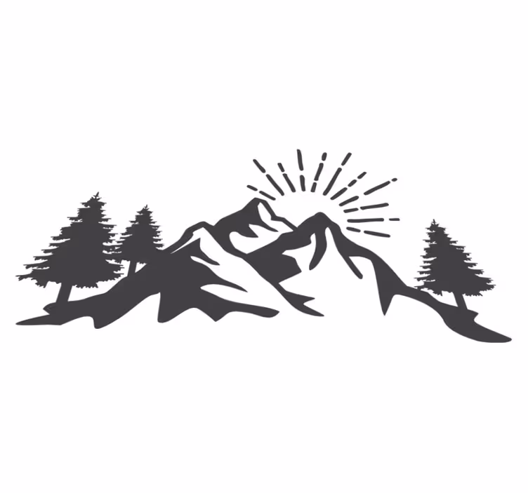 Covor vinil cu aspect de natura silueta soarelui pe munte - TenStickers