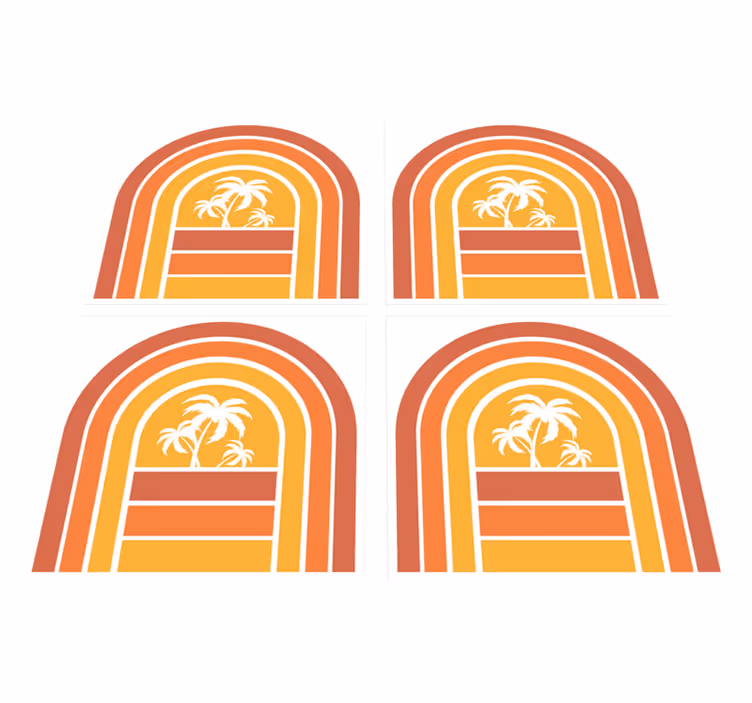 Covor vinil cu aspect de natura apus retro și palmieri - TenStickers
