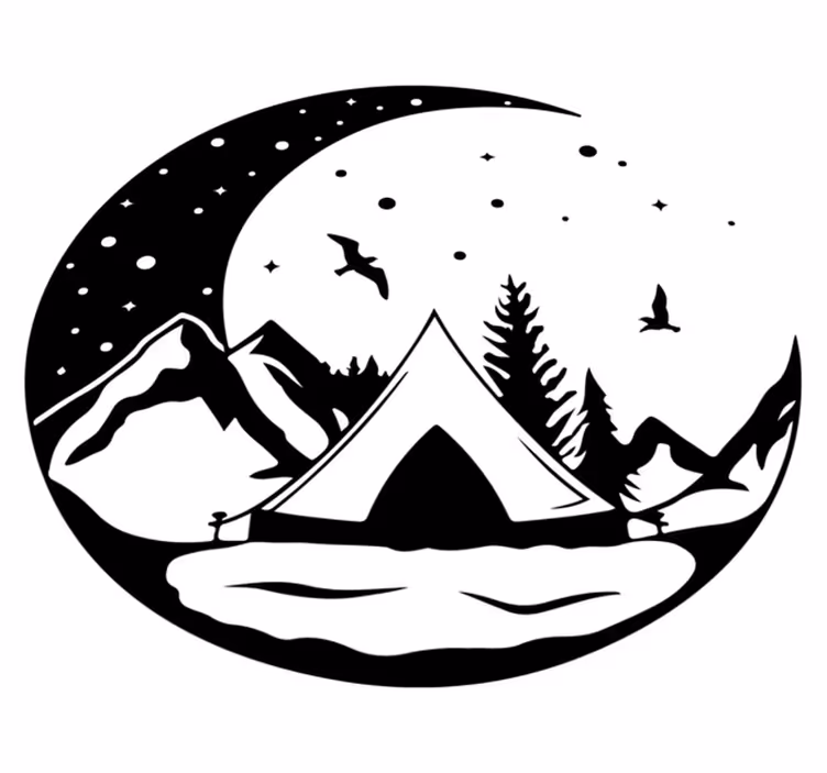 Covor vinil cu aspect de natura munți și noapte cu lună - TenStickers