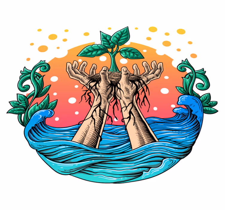 Covor vinil cu aspect de natura maini care cresc natura - TenStickers