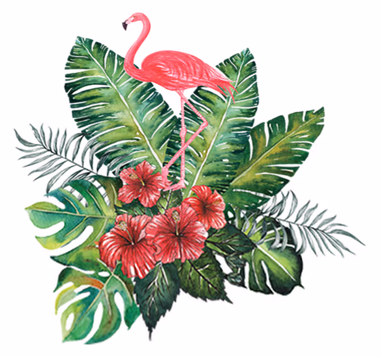Covor vinil flori și plante flamingo tropical mare - TenStickers