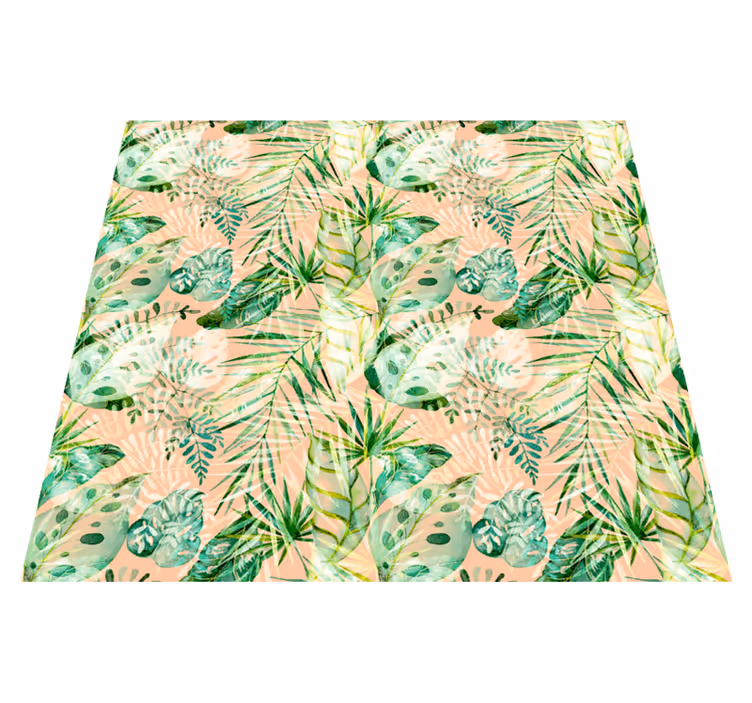 Covor vinil flori și plante design cu frunze roz - TenStickers