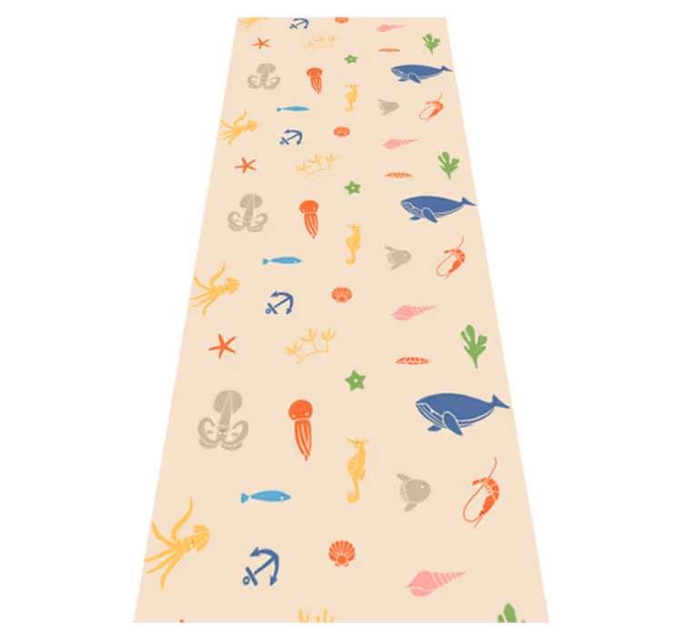 Covor vinil dormitor animale marine pe fundal bej deschis - TenStickers